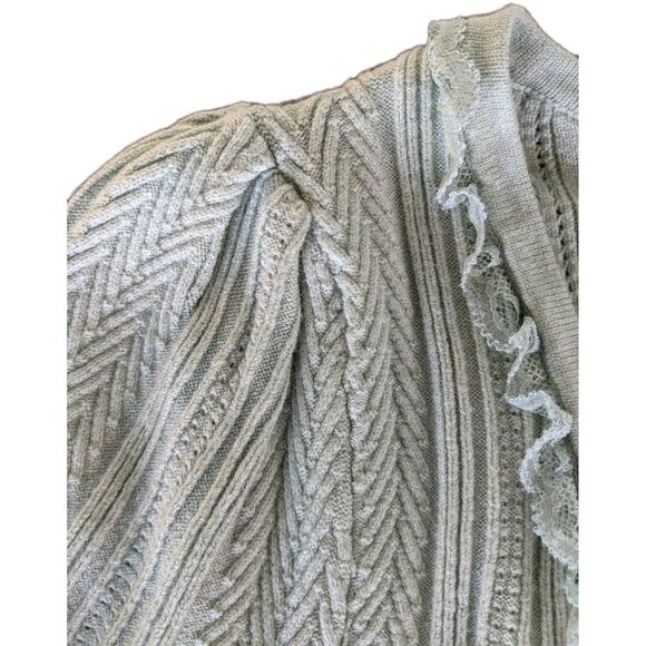 For Love & Lemons Lace Trimmed Cardigan Women's Sz XL Ribbed V-neck Fitted Mint - Picture 5 of 9